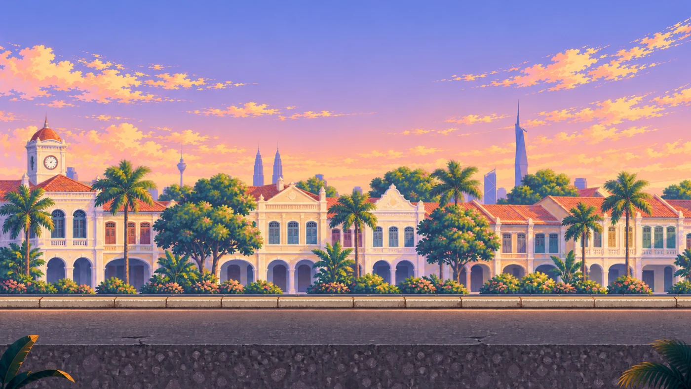 Illustrated KL · Sunset Marathon journey landscape
